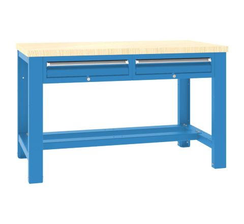 Regulowany stół warsztatowy ST14/02 "Dwójka" z 2 szufladami na klucz, kolor niebieski RAL 5012